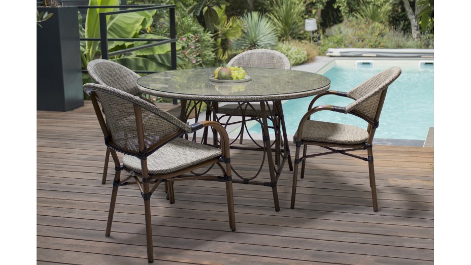 Fauteuil de jardin USHUAIA empilable en aluminium marron et textilène - LIN