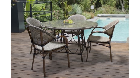 Fauteuil de jardin USHUAIA empilable en aluminium marron et textilène - LIN