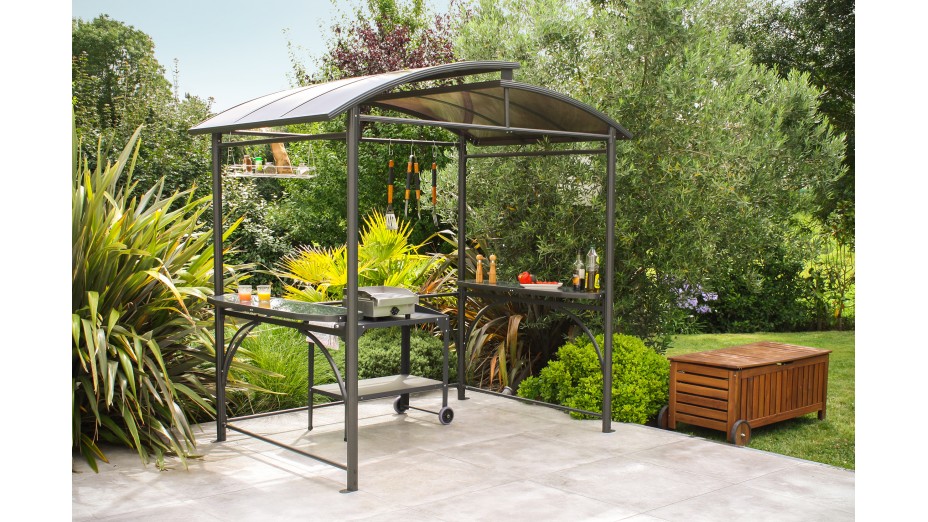 ABRI BARBECUE (240x150 cm) en aluminium et polycarbonate - GRIS ANTHRACITE