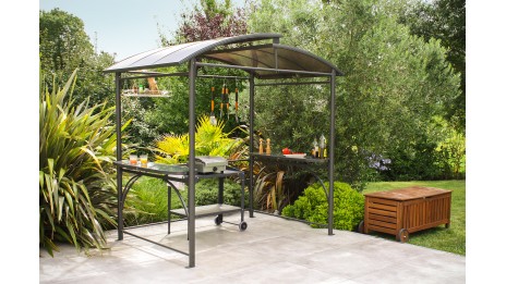 ABRI BARBECUE (240x150 cm) en aluminium et polycarbonate - GRIS ANTHRACITE