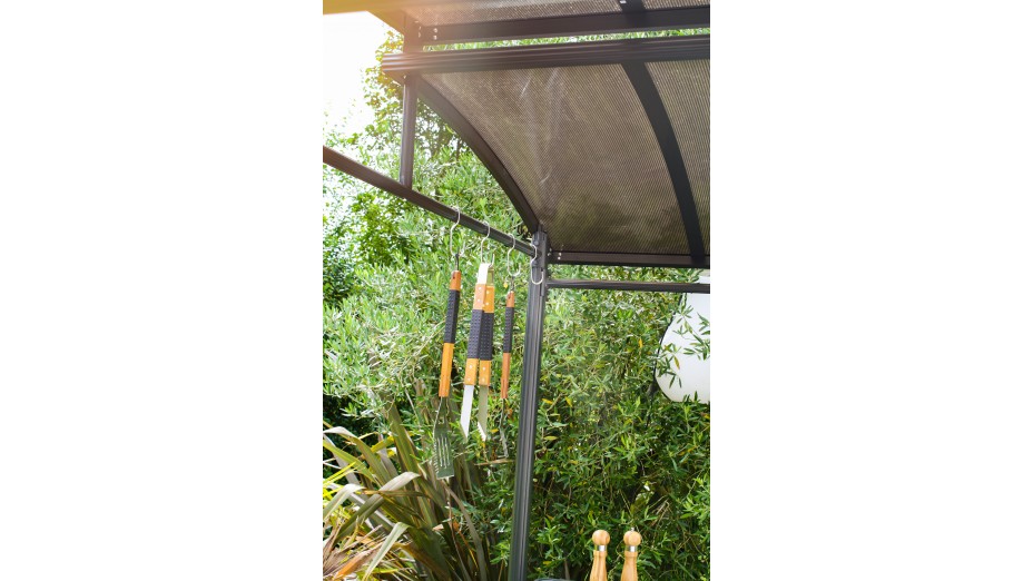 ABRI BARBECUE (240x150 cm) en aluminium et polycarbonate - GRIS ANTHRACITE