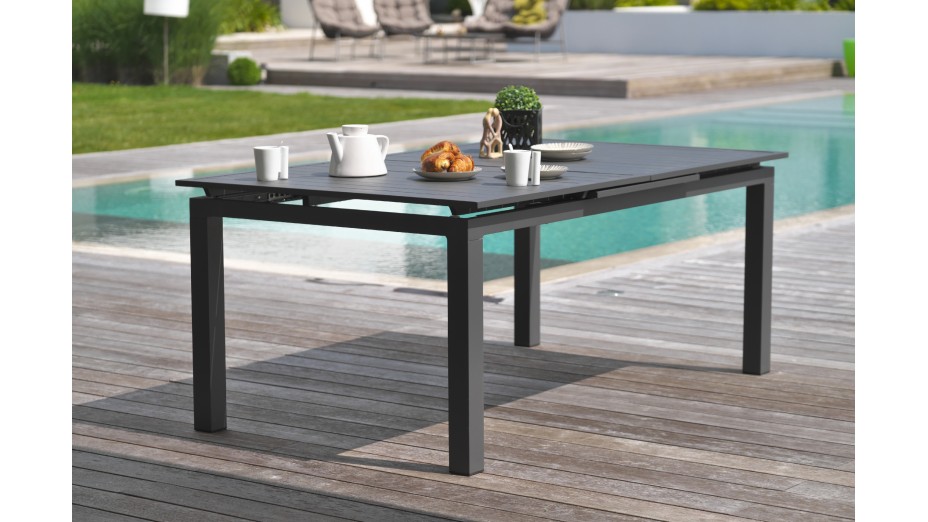 Table de jardin MIAMI (180/240X100 cm) en aluminium avec rallonge automatique - GRIS ANTHRACITE