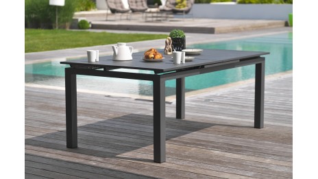 Table de jardin MIAMI (180/240X100 cm) en aluminium avec rallonge automatique - GRIS ANTHRACITE