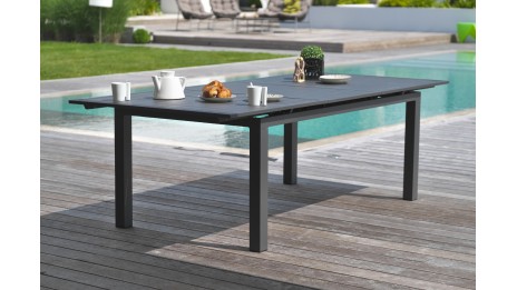 Table de jardin MIAMI (180/240X100 cm) en aluminium avec rallonge automatique - GRIS ANTHRACITE