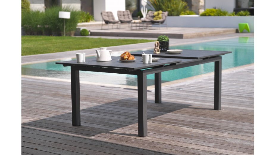 Table de jardin MIAMI (180/240X100 cm) en aluminium avec rallonge automatique - GRIS ANTHRACITE