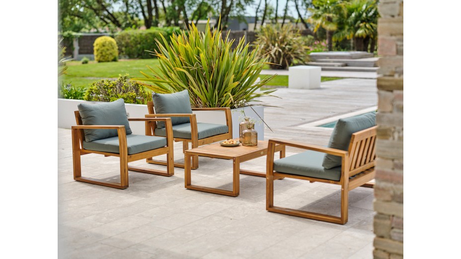 Salon bas de jardin ARACAJU 4 places en bois d'acacia - OLIVE