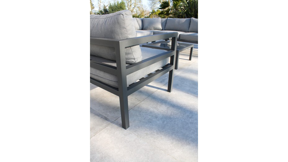 Salon de jardin d'angle BEAUBOURG 6 places en aluminium - GRIS ANTHRACITE