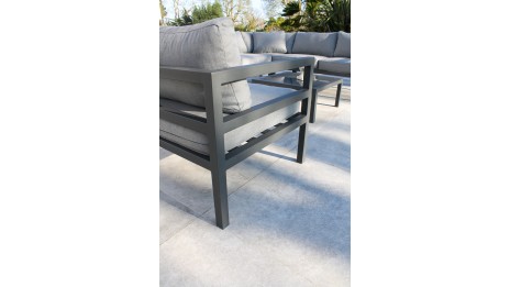 Salon de jardin d'angle BEAUBOURG 6 places en aluminium - GRIS ANTHRACITE