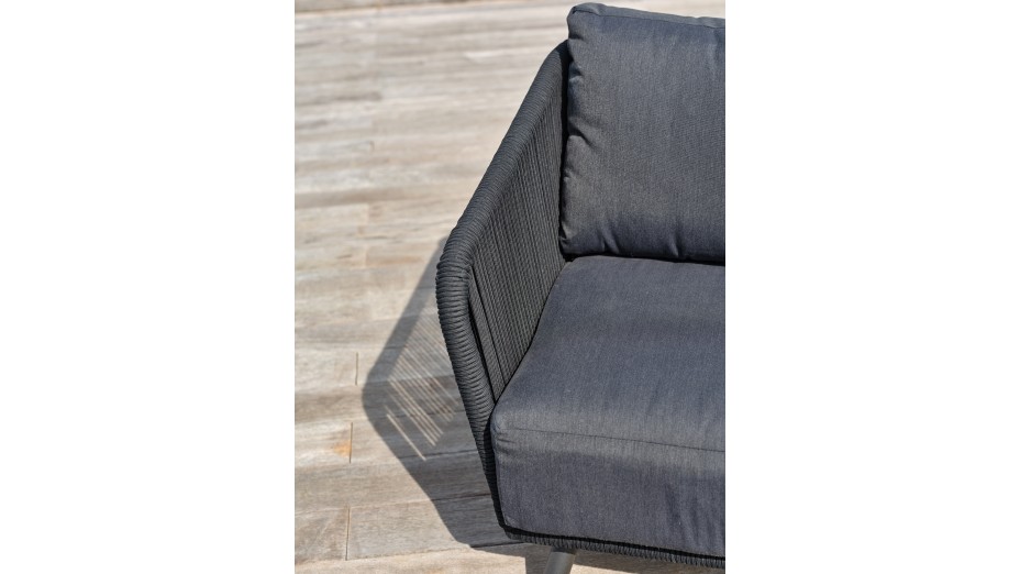 Salon bas de jardin BIARRITZ 5 places en aluminium et corde tissée - NOIR