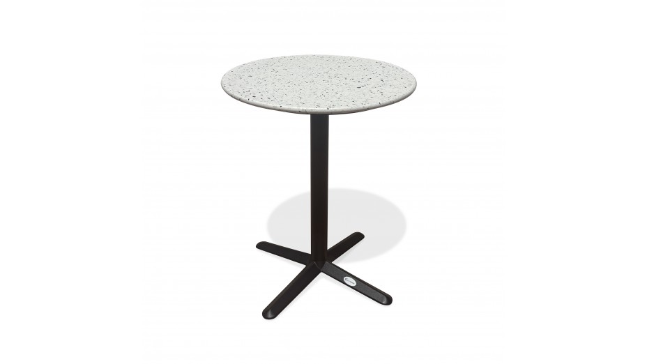 Table ronde de jardin BISTRO (diam. 60 cm) en acier noir et plateau terrazzo - BLANC
