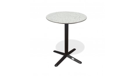 Table ronde de jardin BISTRO (diam. 60 cm) en acier noir et plateau terrazzo - BLANC