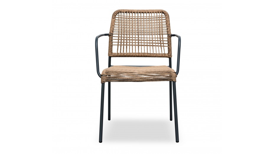 Fauteuil de jardin empilable MARCEAU en corde et acier - GRIS ANTHRACITE