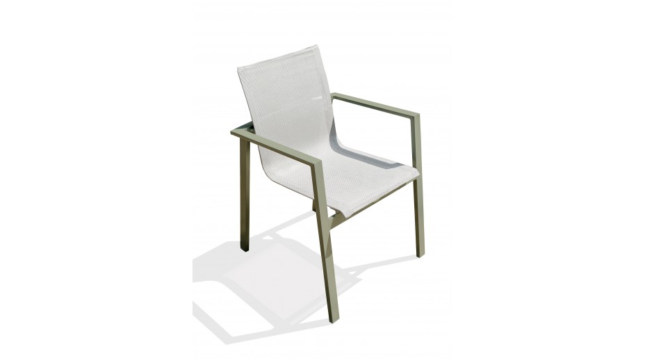 Fauteuil de jardin empilable MIAMI en textilène gris et aluminium - KAKI