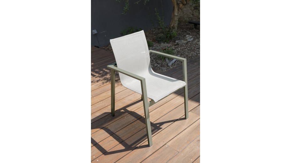 Fauteuil de jardin empilable MIAMI en textilène gris et aluminium - KAKI