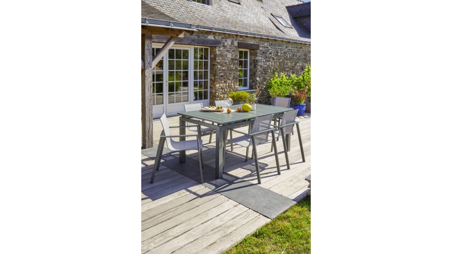 Fauteuil de jardin empilable MIAMI en textilène gris et aluminium - KAKI