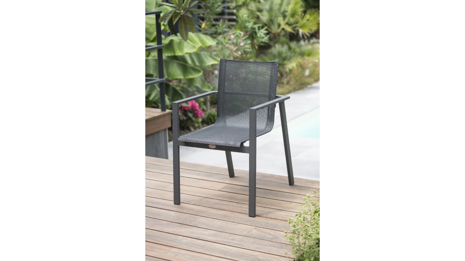 Fauteuil de jardin empilable MIAMI en textilène noir et aluminium - GRIS ANTHRACITE