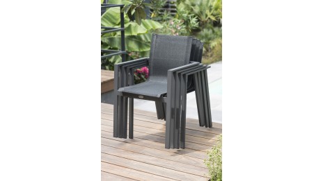 Fauteuil de jardin empilable MIAMI en textilène noir et aluminium - GRIS ANTHRACITE