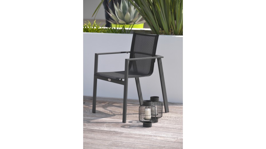 Fauteuil de jardin empilable MIAMI en textilène noir et aluminium - GRIS ANTHRACITE