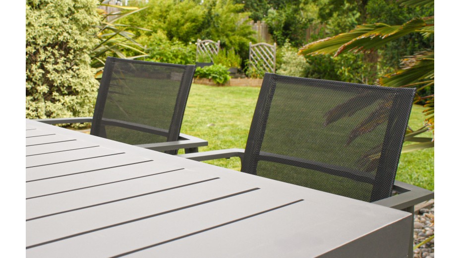 Fauteuil de jardin empilable MIAMI en textilène noir et aluminium - GRIS ANTHRACITE