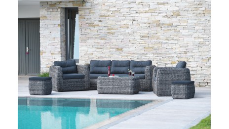 Salon bas de jardin BAHAMAS 7 places en résine tressée - GRIS ANTHRACITE