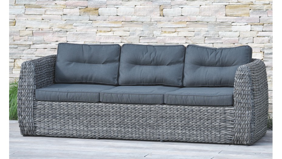 Salon bas de jardin BAHAMAS 7 places en résine tressée - GRIS ANTHRACITE