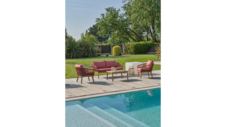 Salon bas de jardin BAHIA 4 places en bois d'acacia et corde tissée - TERRACOTTA