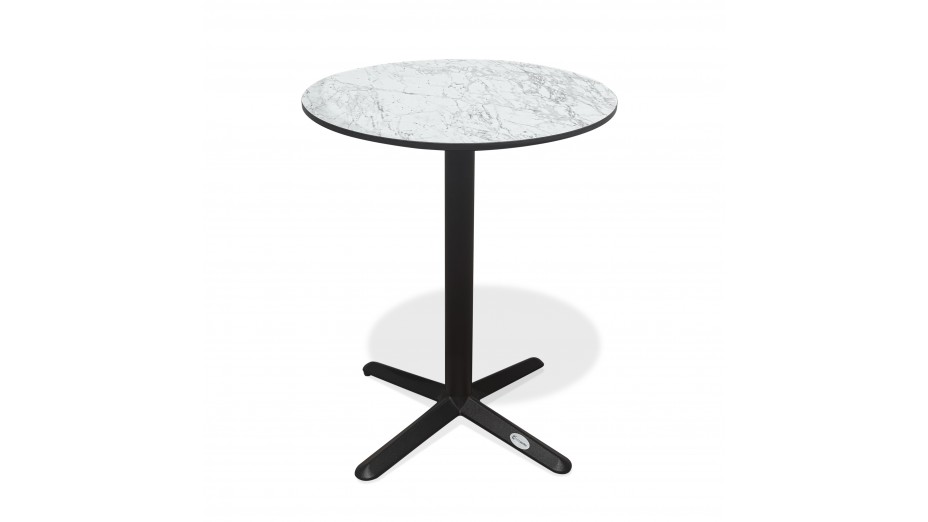 Table ronde de jardin BISTRO (diam. 60 cm) en acier noir et plateau HPL effet marbre - BLANC