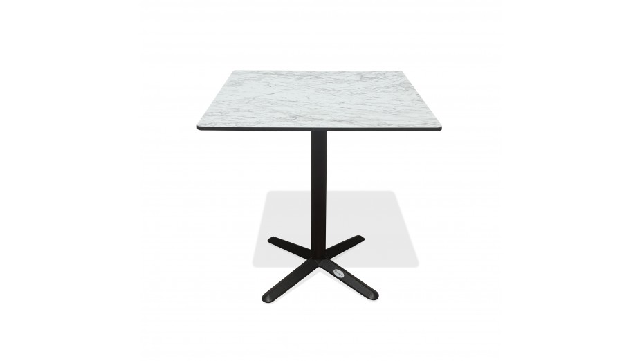 Table carrée de jardin BISTRO (70x70 cm) en acier noir et plateau HPL effet marbre - BLANC