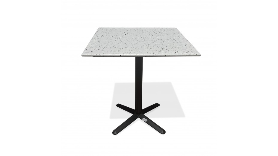 Table carrée de jardin BISTRO (70x70 cm) en acier noir et plateau terrazzo - BLANC
