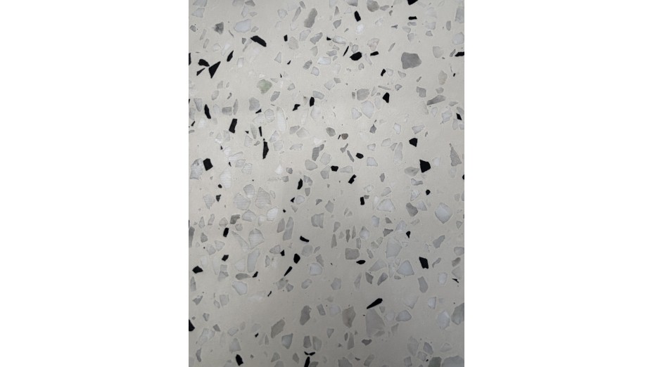 Table carrée de jardin BISTRO (70x70 cm) en acier noir et plateau terrazzo - BLANC