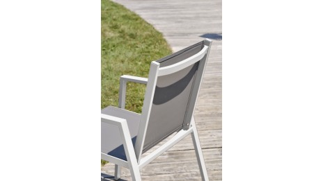 Fauteuil de jardin empilable FLORIDE en textilène taupe et aluminium - BLANC