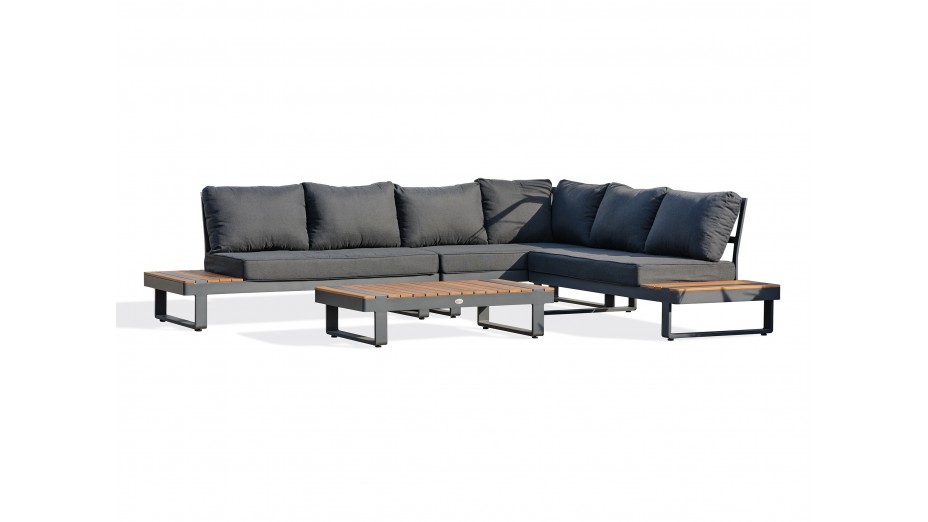 Salon de jardin d'angle ALICANTE 6 places en teck et aluminium - GRIS ANTHRACITE