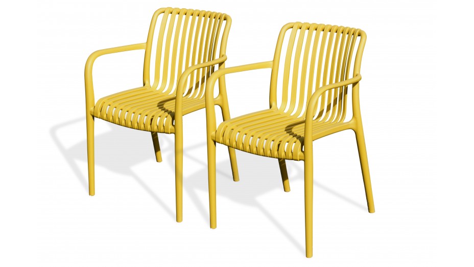 Lot composé de 2 fauteuils de jardin TIAGO-FT-MOUTARDE empilables