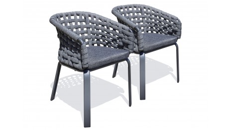 Lot de 2 fauteuils de jardin CAMARGUE en corde tissée et aluminium - GRIS ANTHRACITE