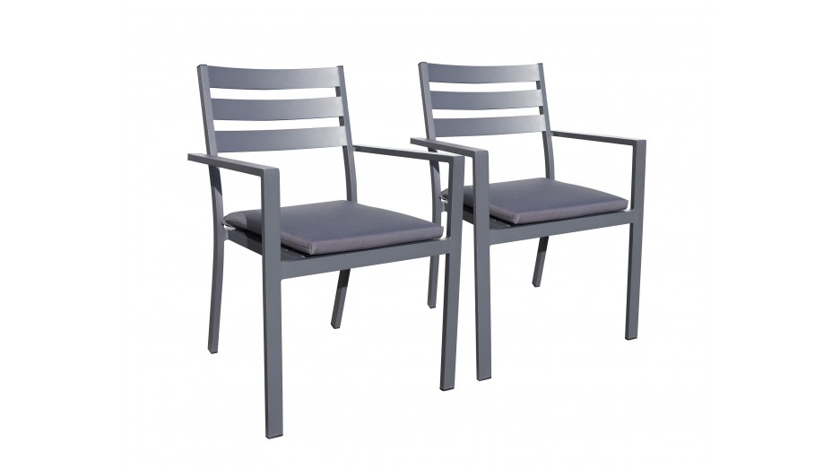 Lot de 2 fauteuils de jardin empilables PELOSA en aluminium - GRIS ANTHRACITE