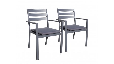 Lot de 2 fauteuils de jardin empilables PELOSA en aluminium - GRIS ANTHRACITE