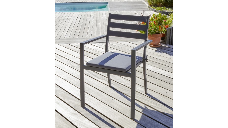 Lot de 2 fauteuils de jardin empilables PELOSA en aluminium - GRIS ANTHRACITE