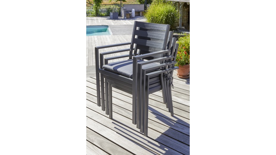 Lot de 2 fauteuils de jardin empilables PELOSA en aluminium - GRIS ANTHRACITE